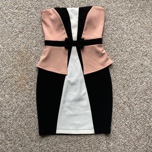 Tuxedo dress with pink peplum detail